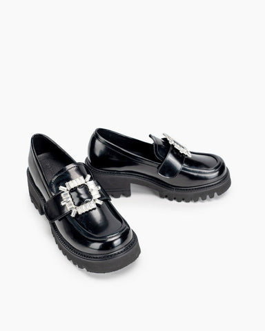 Platform Chunky Loafers with 4 Detachable Velcro Decorations