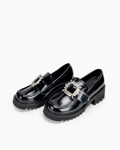 Platform Chunky Loafers with 4 Detachable Velcro Decorations