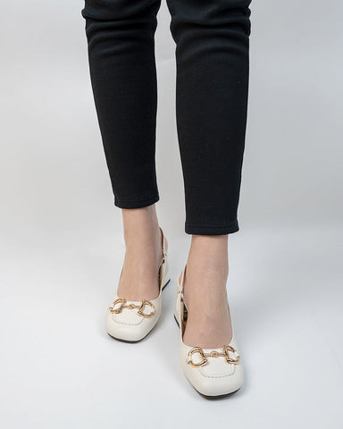 Classic Metal Buckle Thick Heel Slingback Loafers