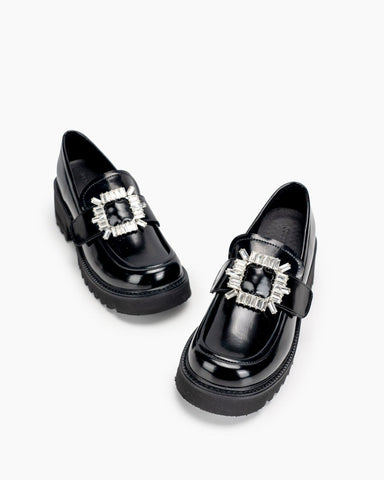 Platform Chunky Loafers with 4 Detachable Velcro Decorations