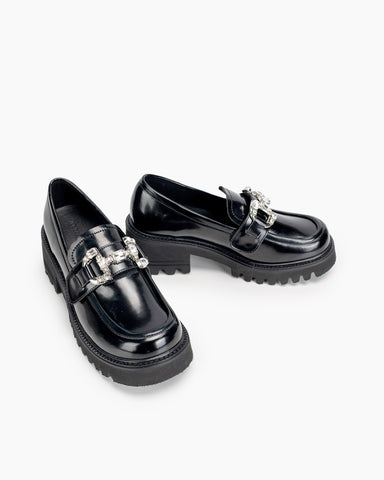 Platform Chunky Loafers with 4 Detachable Velcro Decorations