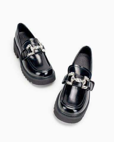 Platform Chunky Loafers with 4 Detachable Velcro Decorations