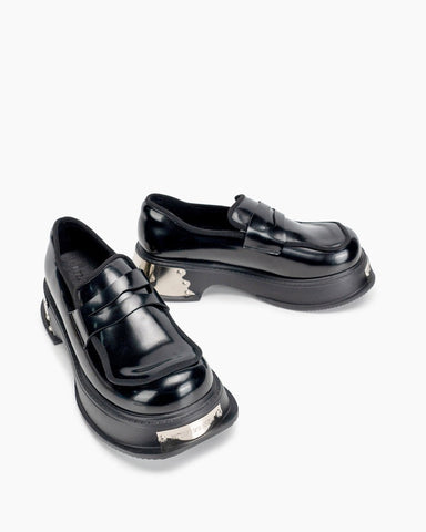 Metal Platform Chunky Loafers with Detachable Decoration