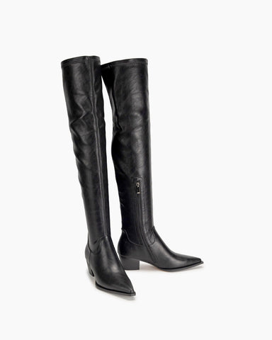 Stretch Thigh High Chunky Heel Over The Knee Boots