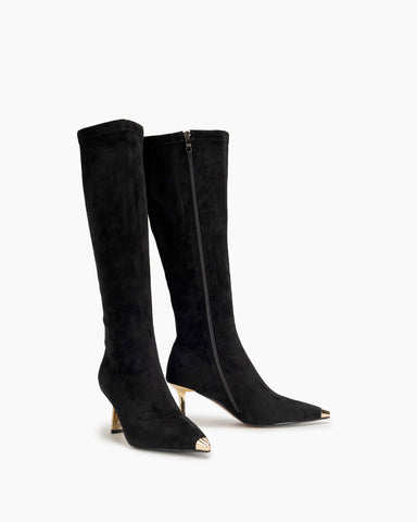 Suede Pointed Toe Side Zip Stiletto Heel Knee High Boots