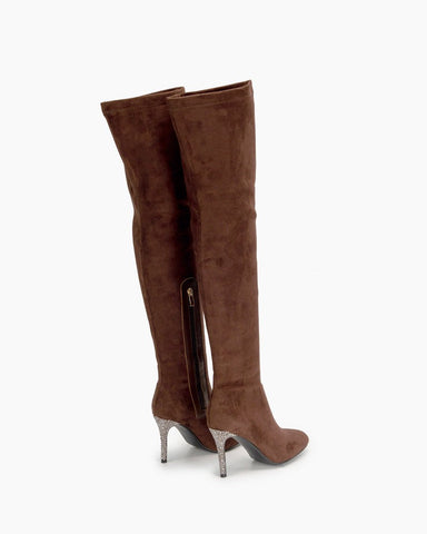 Rhinestone Stiletto Heels Over the Knee High Boots