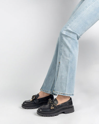 Matte Platform Chunky Loafers with 4 Detachable Velcro Decorations