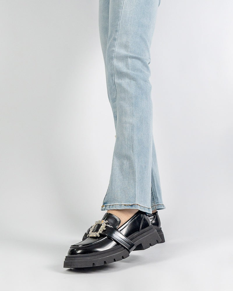 Platform Chunky Loafers with Detachable Decoration