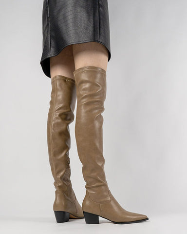 Stretch Thigh High Chunky Heel Over The Knee Boots