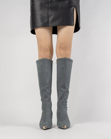 Suede Pointed Toe Side Zip Stiletto Heel Knee High Boots