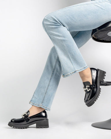 Platform Chunky Loafers with 4 Detachable Velcro Decorations