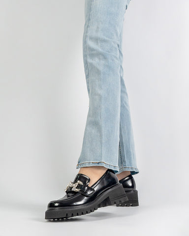 Platform Chunky Loafers with 4 Detachable Velcro Decorations