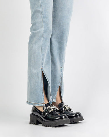 Platform Chunky Loafers with 4 Detachable Velcro Decorations
