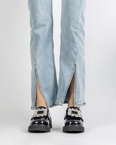 Platform Chunky Loafers with 4 Detachable Velcro Decorations