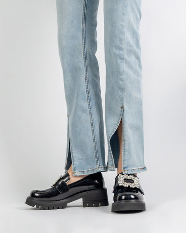 Platform Chunky Loafers with 4 Detachable Velcro Decorations