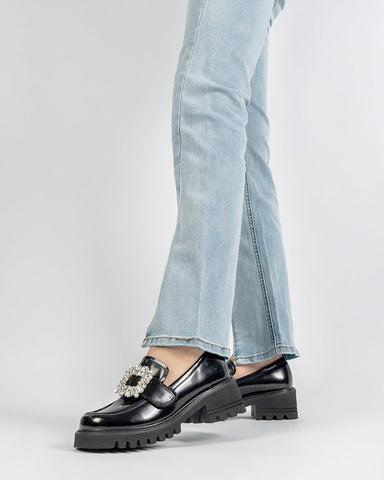 Platform Chunky Loafers with 4 Detachable Velcro Decorations