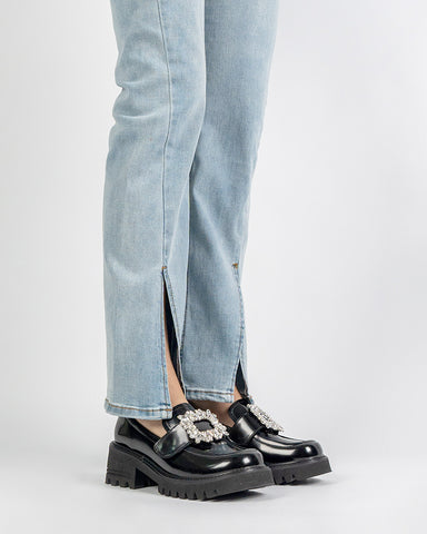 Platform Chunky Loafers with 4 Detachable Velcro Decorations