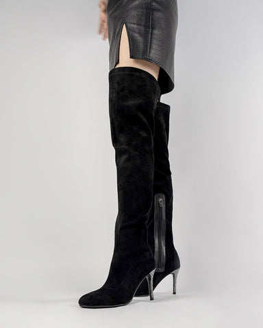 Rhinestone Stiletto Heels Over the Knee High Boots