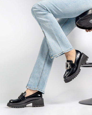 Platform Chunky Loafers with 4 Detachable Velcro Decorations