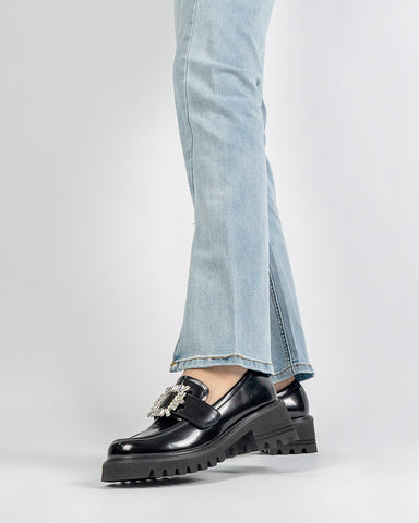 Platform Chunky Loafers with 4 Detachable Velcro Decorations