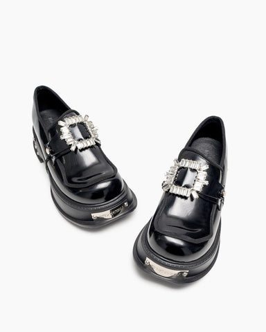 Metal Platform Chunky Loafers with Detachable Decoration
