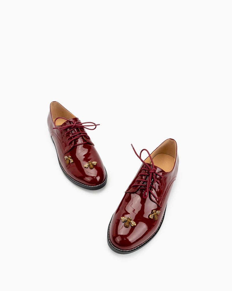 Patent Leather Bee Pattern Loafers