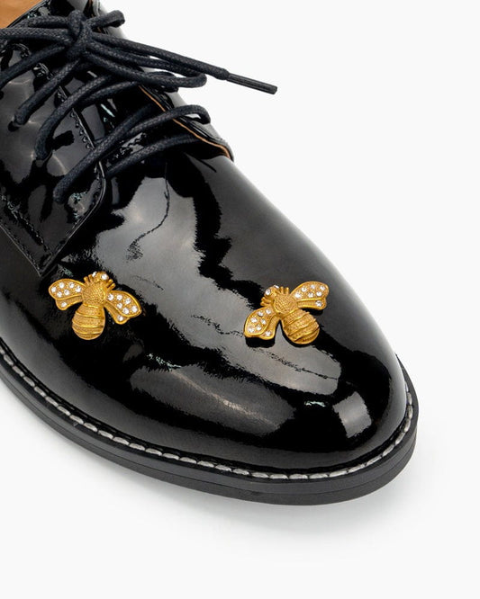 Patent Leather Bee Pattern Loafers