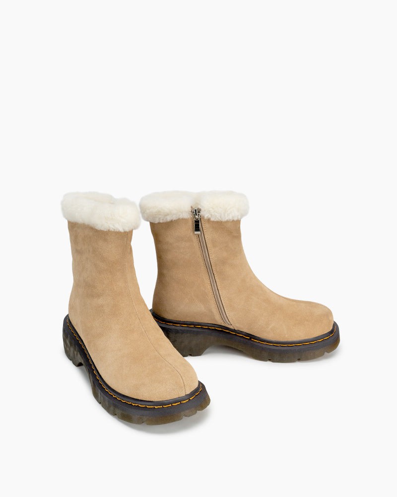 Suede-Platform-Fur-Lined-Side-Zipper-Snow-Ankle-Boots