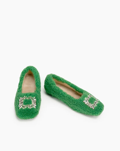Rhinestone-Square-Buckle-Fuzzy-Slip-On-Slippers-Loafers