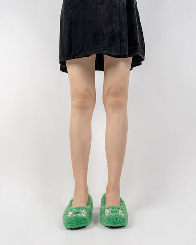 Rhinestone-Square-Buckle-Fuzzy-Slip-On-Slippers-Loafers
