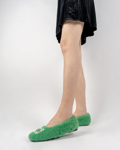 Rhinestone-Square-Buckle-Fuzzy-Slip-On-Slippers-Loafers