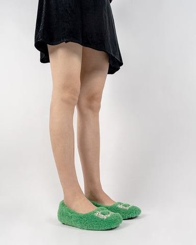 Rhinestone-Square-Buckle-Fuzzy-Slip-On-Slippers-Loafers
