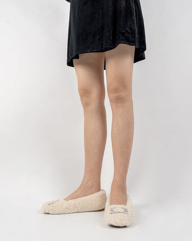 Rhinestone-Square-Buckle-Fuzzy-Slip-On-Slippers-Loafers