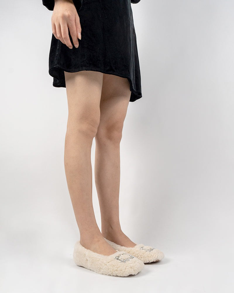 Rhinestone-Square-Buckle-Fuzzy-Slip-On-Slippers-Loafers