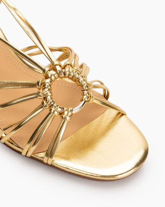 Two Strings Slingback Mid Heel Block Sandals