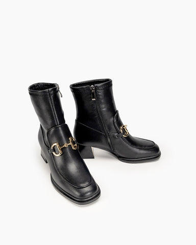 Classic-Metal-Buckle-Leather-Side-Zipper-Chunky-Block-Heel-Mid-Calf-Boots