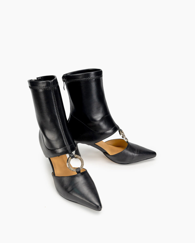 Rhinestone-Hollow-Leather-Zipper-Stiletto-Mid-Heel-Boots