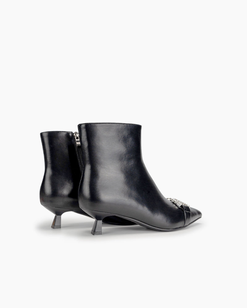 Rhinestone-Decoration-Leather-Kitten-Heel-Ankle-Zipper-Boots