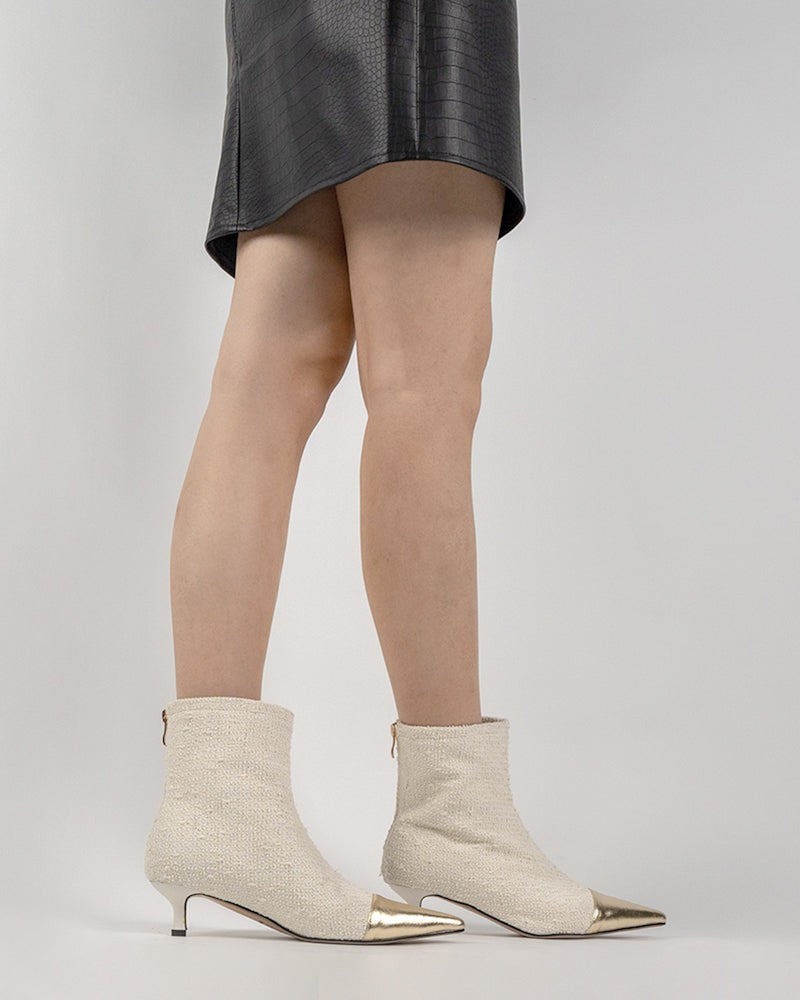 Fabric-Weave-Stiletto-Kitten-Heel-Pointed-Toe-Ankle-Boots