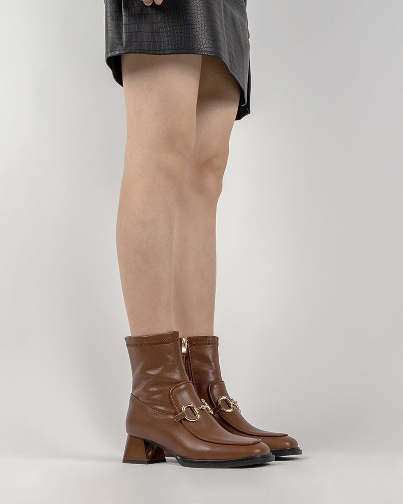 Classic-Metal-Buckle-Leather-Side-Zipper-Chunky-Block-Heel-Mid-Calf-Boots