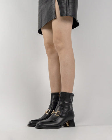 Classic-Metal-Buckle-Leather-Side-Zipper-Chunky-Block-Heel-Mid-Calf-Boots