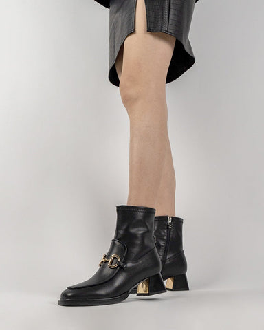 Classic-Metal-Buckle-Leather-Side-Zipper-Chunky-Block-Heel-Mid-Calf-Boots