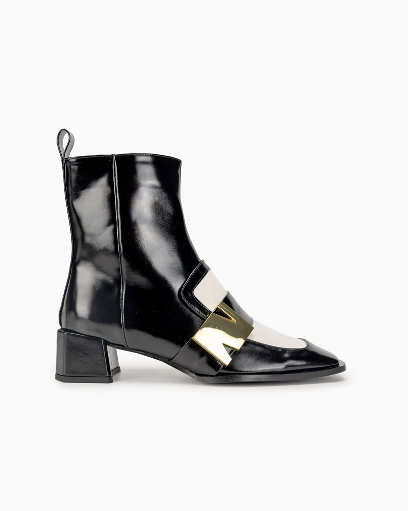 Strap Buckle Chunky Block Stacked Heel Ankle Boots