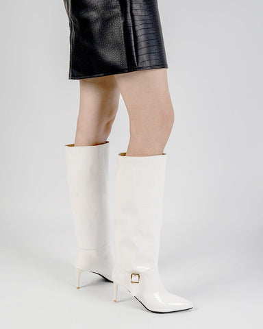Faux Pattern Pointed Toe Stiletto Knee High Boots
