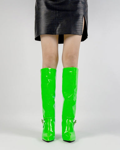 Faux Pattern Pointed Toe Stiletto Knee High Boots