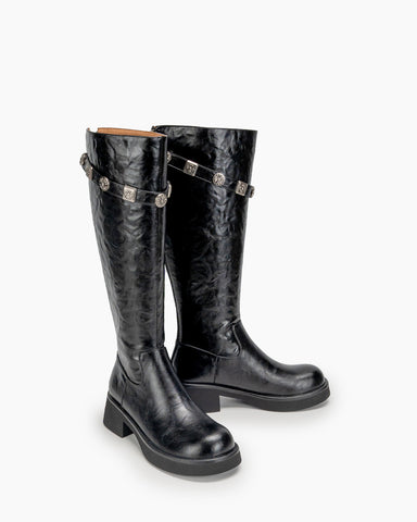 Buckle Detail Riding Comfy Knee High Boots