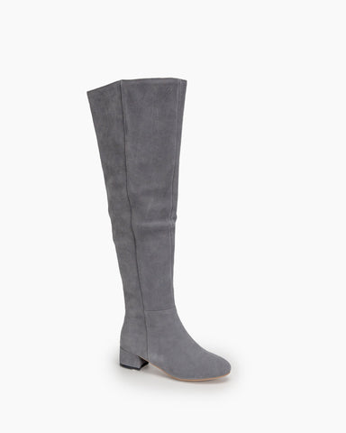 Stretch Side Zipper Over The Knee Chunky Heel Thigh High Boots