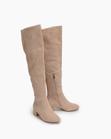 Stretch Side Zipper Over The Knee Chunky Heel Thigh High Boots