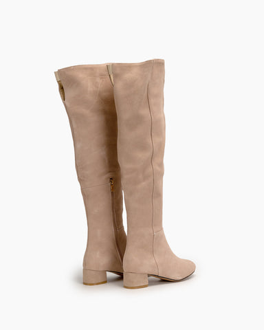 Stretch Side Zipper Over The Knee Chunky Heel Thigh High Boots