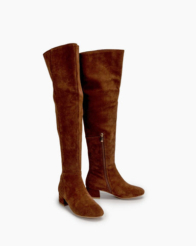 Stretch Side Zipper Over The Knee Chunky Heel Thigh High Boots